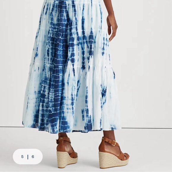 Ralph Lauren Navy & White Tie-Dye Tiered Peasant Skirt Size XL (Size 12) - Picture 3 of 8